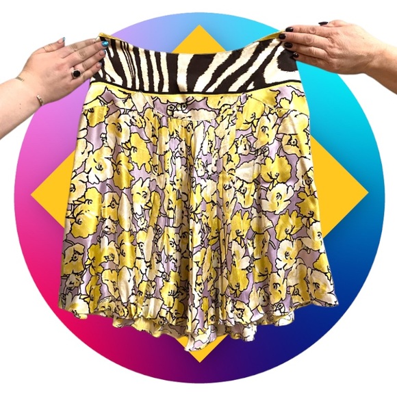 Roberto Cavalli Dresses & Skirts - Roberto Cavalli Yellow Floral Skirt with Black & White Zebra Waistband